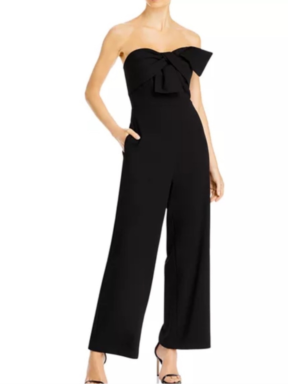 Sam Edelman Black Strapless Wide-Leg Jumpsuit with Bow